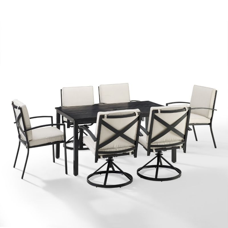 Crosley Furniture - Kaplan 7 Piece Outdoor Dining Set Oatmeal/Oil Rubbed Bronze - Table, 4 Swivel Chairs, & 2 Regular Chairs - KO60024BZ-OL