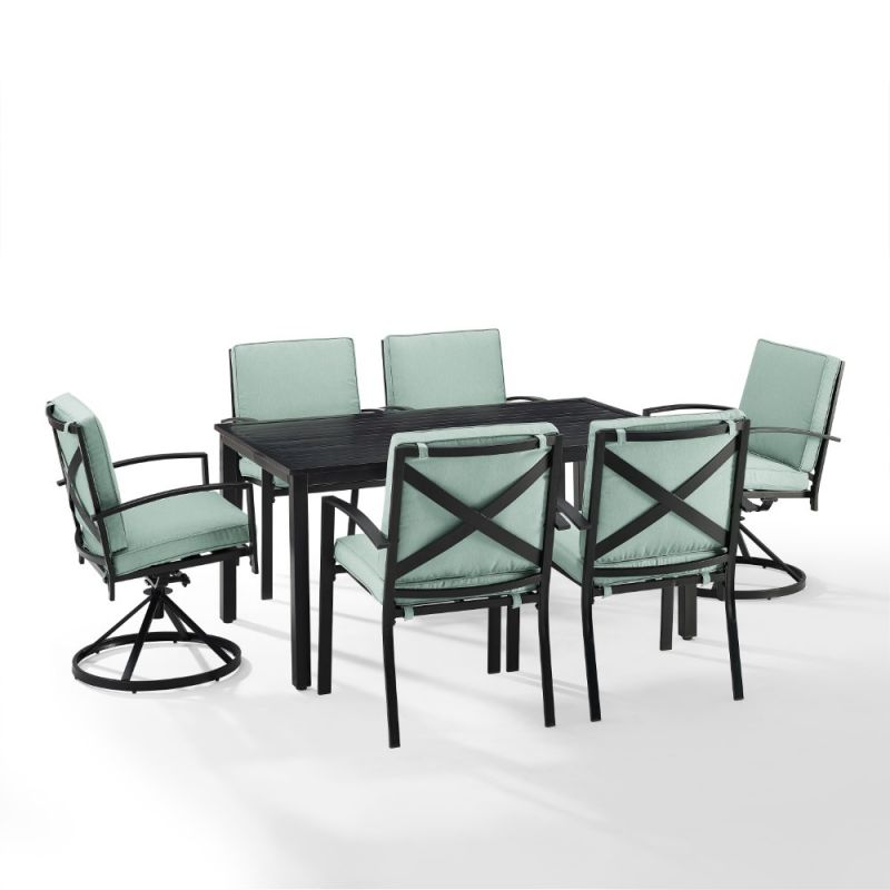 Crosley Furniture - Kaplan 7 Piece Outdoor Dining Set Mist/Oil Rubbed Bronze - Table, 2 Swivel Chairs, & 4 Regular Chairs - KO60023BZ-MI