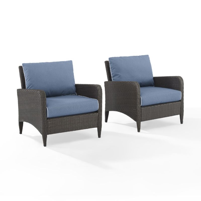 Crosley Furniture - Kiawah 2 Piece Outdoor Wicker Chair Set Blue/Brown - 2 Arm Chairs - KO70030BR-BL