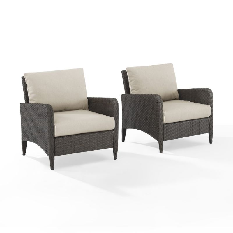 Crosley Furniture - Kiawah 2 Piece Outdoor Wicker Chair Set Sand/Brown - 2 Arm Chairs - KO70030BR-SA