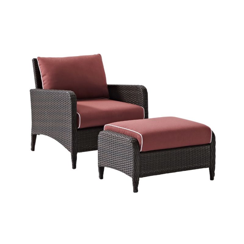 Crosley Furniture - Kiawah 2 Piece Outdoor Wicker Chair Set Sangria/Brown - Arm Chair & Ottoman - KO70032BR-SG_CLOSEOUT