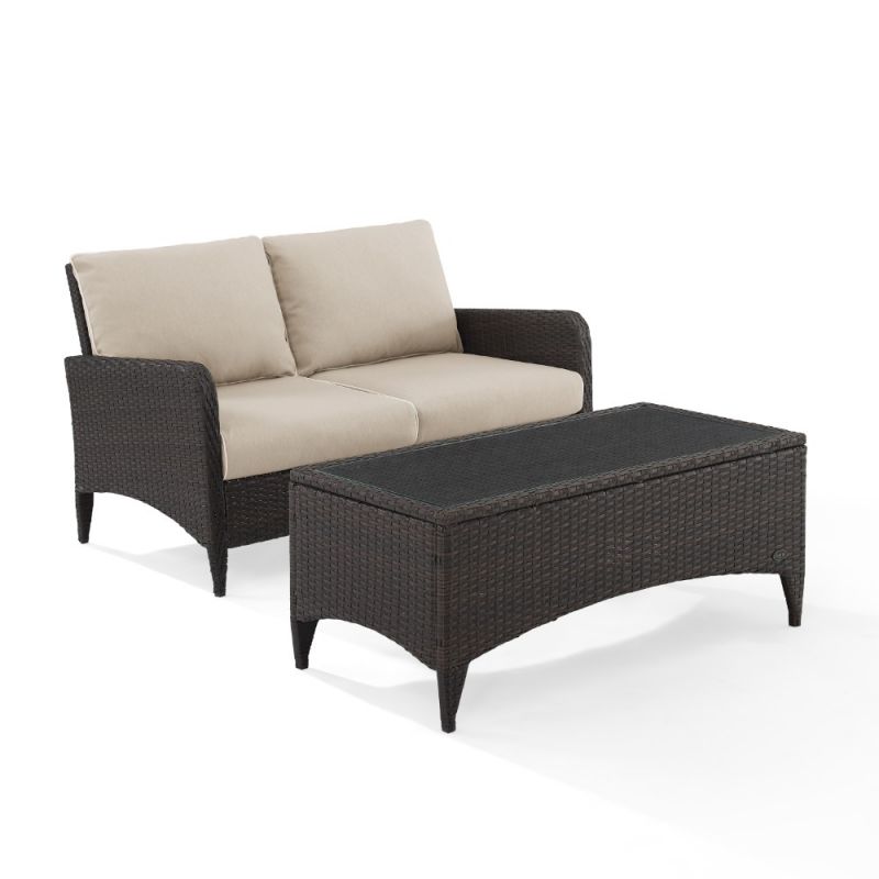 Crosley Furniture - Kiawah 2 Piece Outdoor Wicker Chat Set Sand/Brown - Loveseat & Coffee Table - KO70029BR-SA_CLOSEOUT