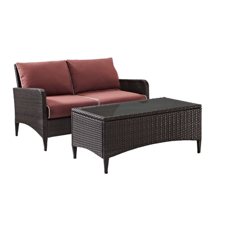 Crosley Furniture - Kiawah 2 Piece Outdoor Wicker Chat Set Sangria/Brown - Loveseat & Coffee Table - KO70029BR-SG