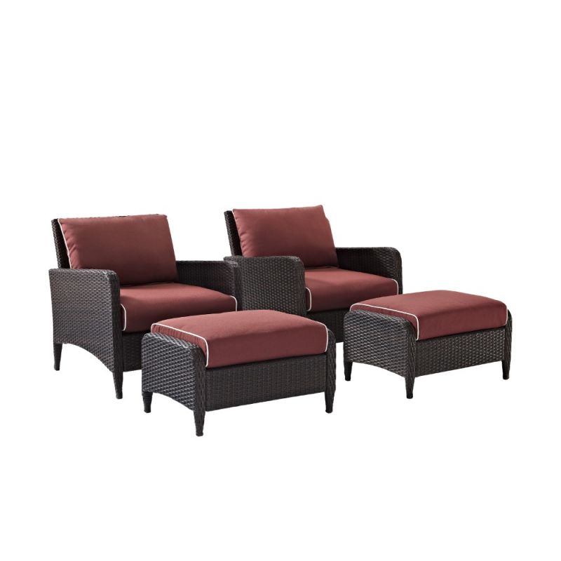 Crosley Furniture - Kiawah 4 Piece Outdoor Wicker Chat Set Sangria/Brown - 2 Arm Chairs & 2 Ottomans - KO70033BR-SG