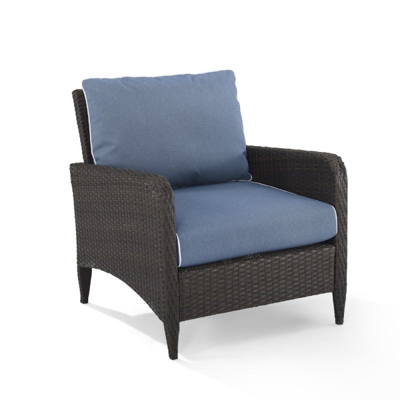 Crosley Furniture - Kiawah Outdoor Wicker Arm Chair Blue/Brown - KO70066BR-BL