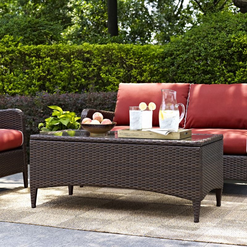 Crosley Furniture - Kiawah Outdoor Wicker Glass Top Table - CO7209-BR_CLOSEOUT