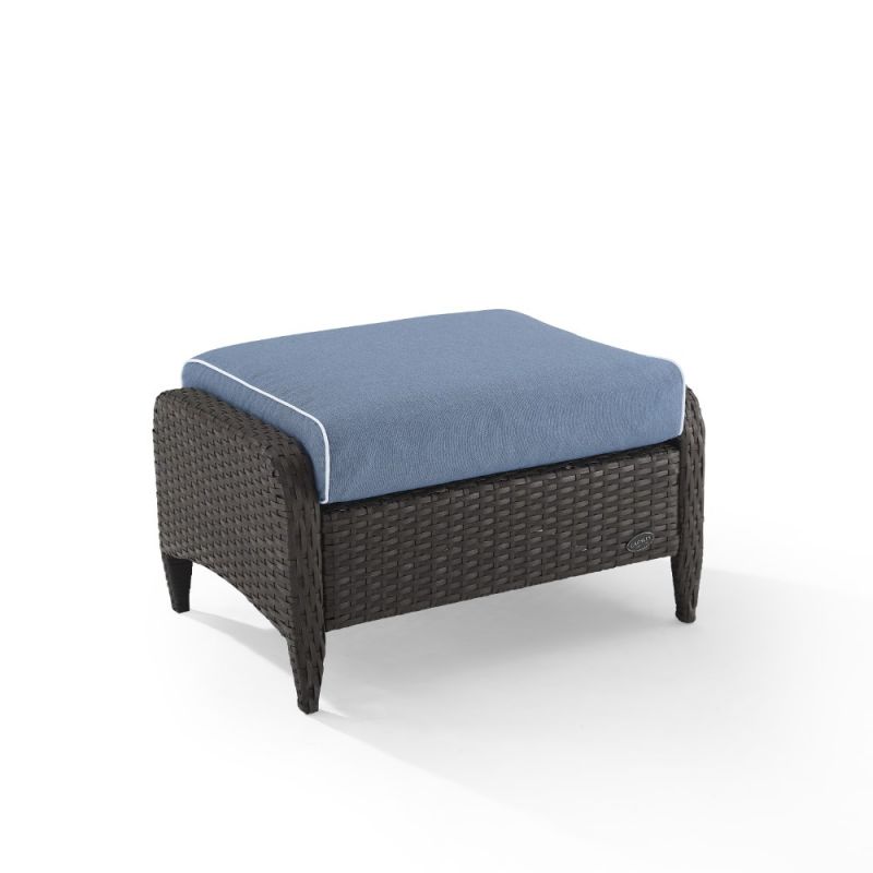 Crosley Furniture - Kiawah Outdoor Wicker Ottoman Blue/Brown - KO70067BR-BL