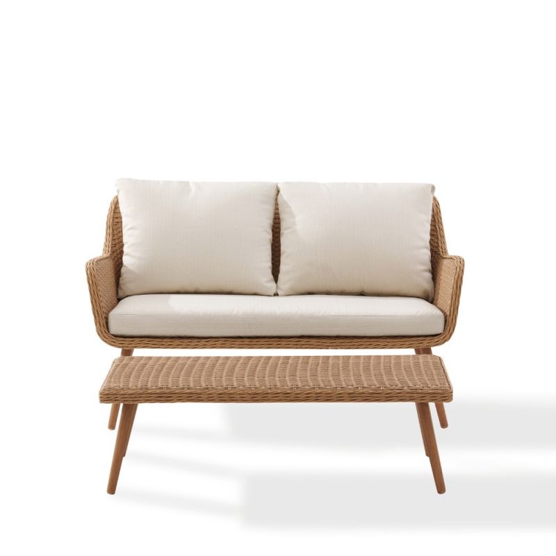 Crosley Furniture - Landon 2 Piece Outdoor Wicker Chat Set Light Brown - Loveseat, Coffee Table - CO7186-LB