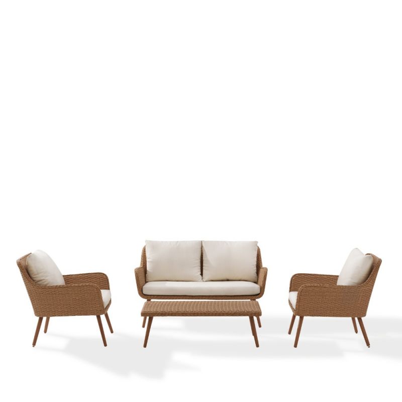 Crosley Furniture - Landon 4 Piece Outdoor Conversation Set Light Brown - Loveseat, 2 Chairs, Coffee Table - KO70300LB