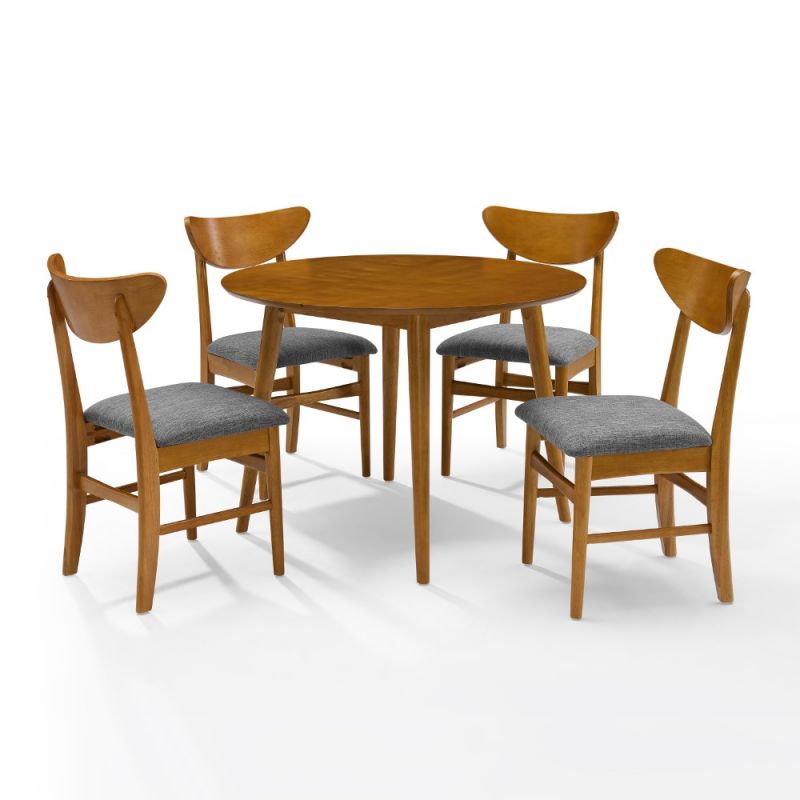 Crosley Furniture - Landon 5 Piece Round Dining Set Acorn - Table & 4 Wood Back Chairs - KF13044AC