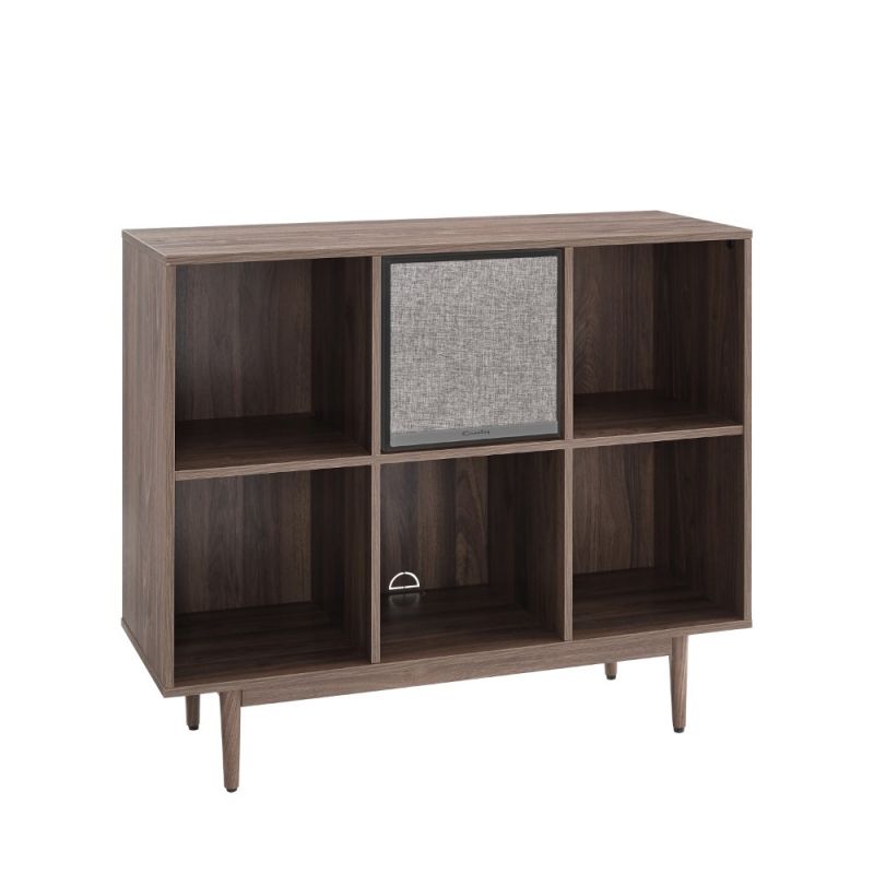 Crosley Furniture - Liam 6 Cube Record Storage Bookcase With Speaker Walnut/Black - Bookcase & Speaker - KF13120WA-BK