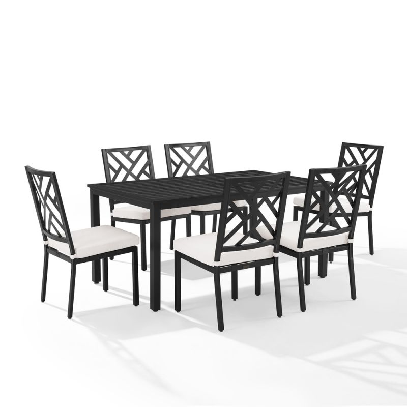 Crosley Furniture - Locke 7Pc Outdoor Dining Set Creme/Matte Black - Table & 6 Chairs - KO60052MB-CR_CLOSEOUT