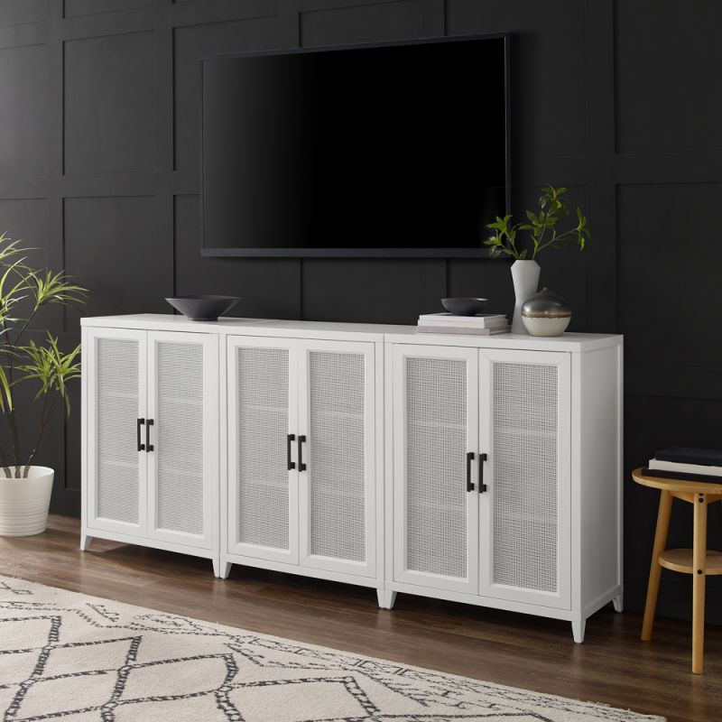 Crosley Furniture Milo 3Pc Media Storage Cabinet Set White - 3 Storage Pantries - KF13132WH