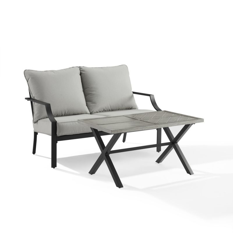 Crosley Furniture - Otto 2Pc Outdoor Loveseat Patio Furniture Set Gray/Matte Black - Loveseat & Coffee Table - CO6294MB-GY