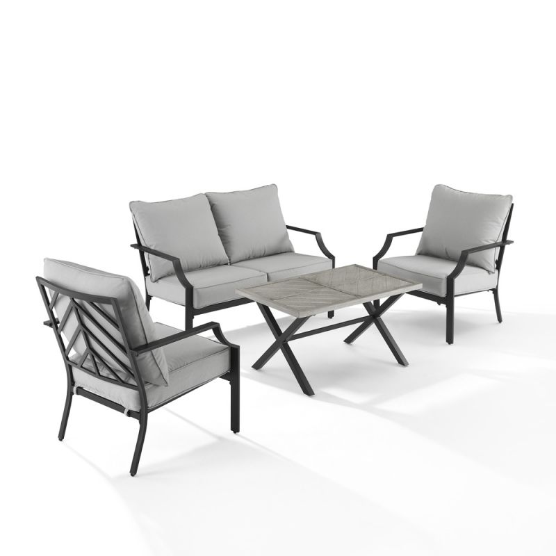Crosley Furniture - Otto 4Pc Outdoor Loveseat Patio Furniture Set Gray/Matte Black - Loveseat, Coffee Table, & 2 Armchairs - KO60064MB-GY