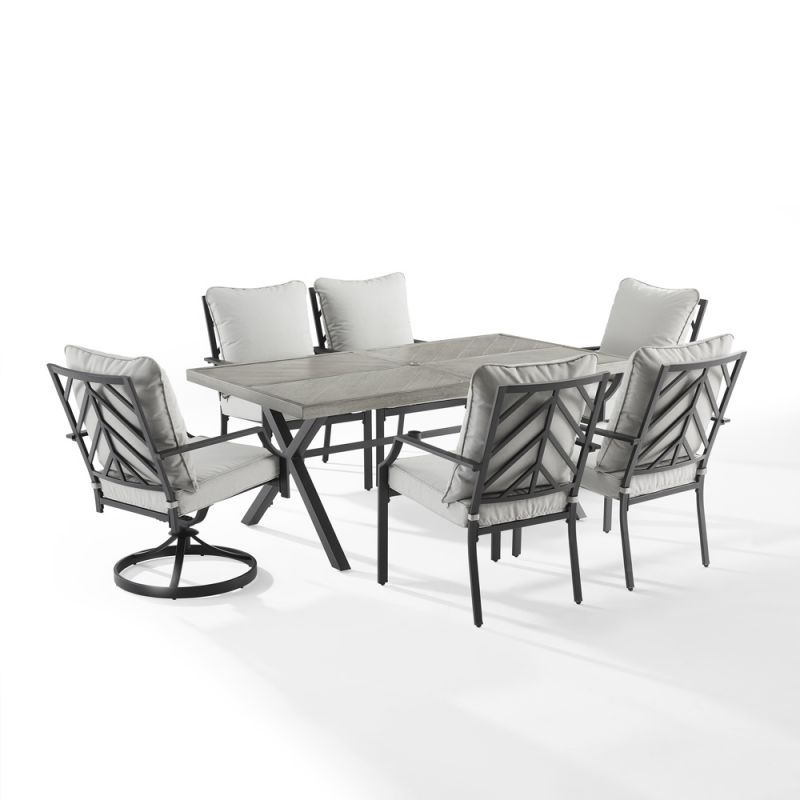 Crosley Furniture - Otto 7Pc Outdoor Dining Set Gray/Matte Black - Table, 2 Swivel Chairs, & 4 Stationary Chairs - KO60063MB-GY