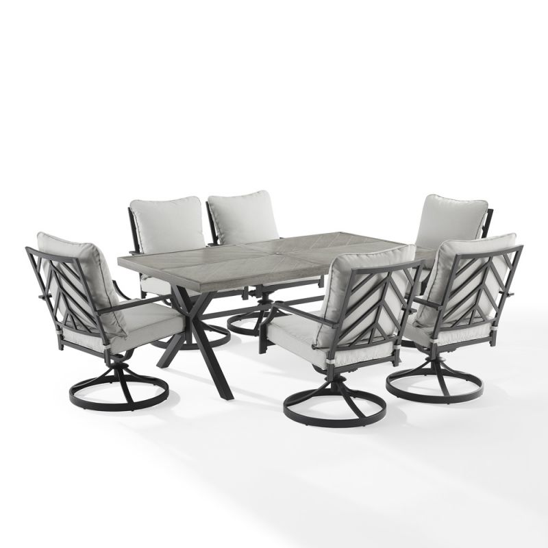 Crosley Furniture - Otto 7Pc Outdoor Dining Set Gray/Matte Black - Table & 6 Swivel Chairs - KO60062MB-GY