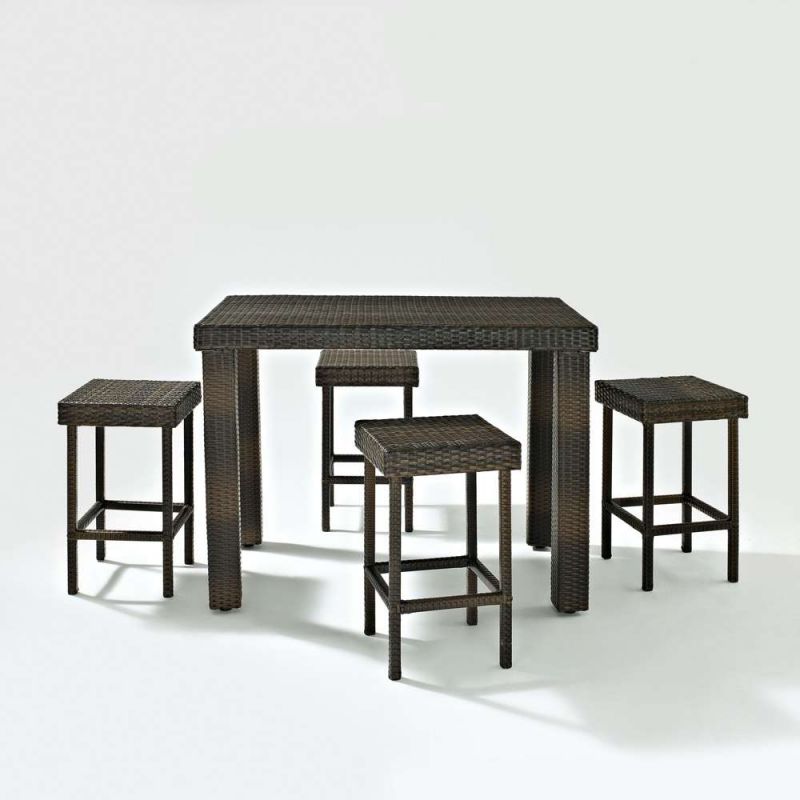 Crosley Furniture - Palm Harbor 5 Piece Outdoor Wicker High Dining Set - Table & Four Stools - KO70010BR