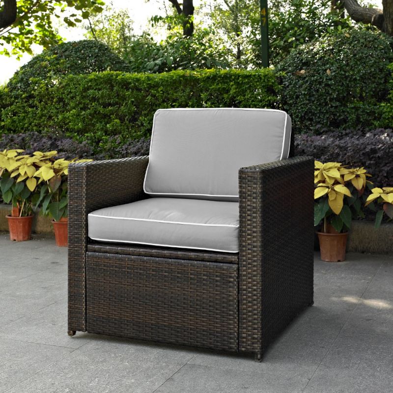 Crosley Furniture - Palm Harbor Outdoor Wicker Arm Chair in Brown With Gray Cushions - KO70088BR-GY