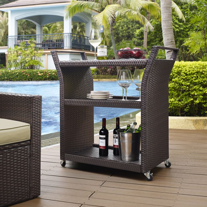 Crosley Furniture - Palm Harbor Outdoor Wicker Bar Cart - CO7213-BR_CLOSEOUT