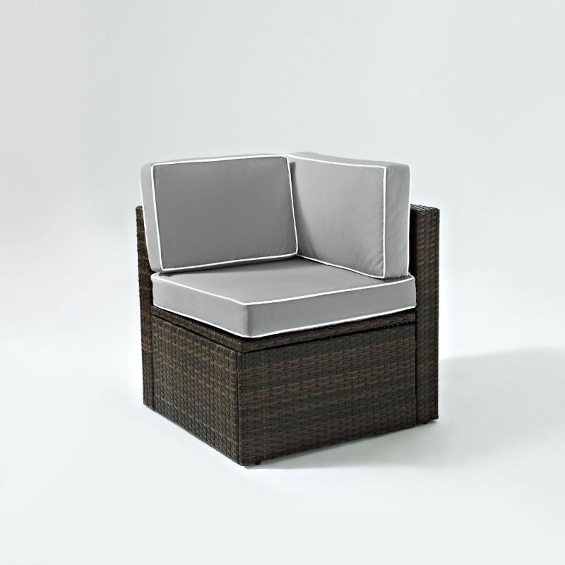 Crosley Furniture - Palm Harbor Outdoor Wicker Corner Chair in Brown With Gray Cushions - KO70089BR-GY