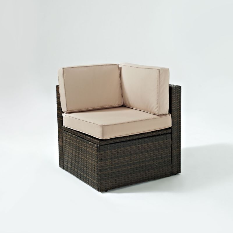 Crosley Furniture - Palm Harbor Outdoor Wicker Corner Chair in Brown With Sand Cushions - KO70089BR-SA