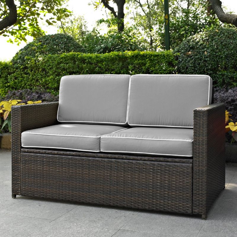 Crosley Furniture - Palm Harbor Outdoor Wicker Loveseat in Brown With Gray Cushions - KO70092BR-GY