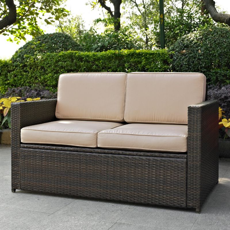 Crosley Furniture - Palm Harbor Outdoor Wicker Loveseat in Brown With Sand Cushions - KO70092BR-SA