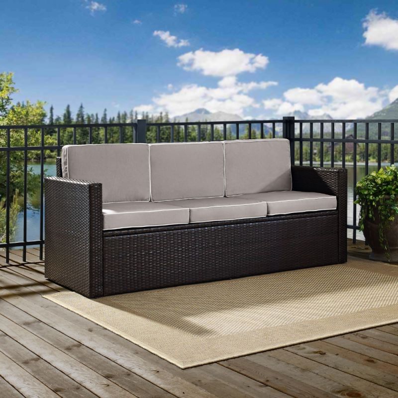 Crosley Furniture - Palm Harbor Outdoor Wicker Sofa in Brown With Gray Cushions - KO70048BR-GY