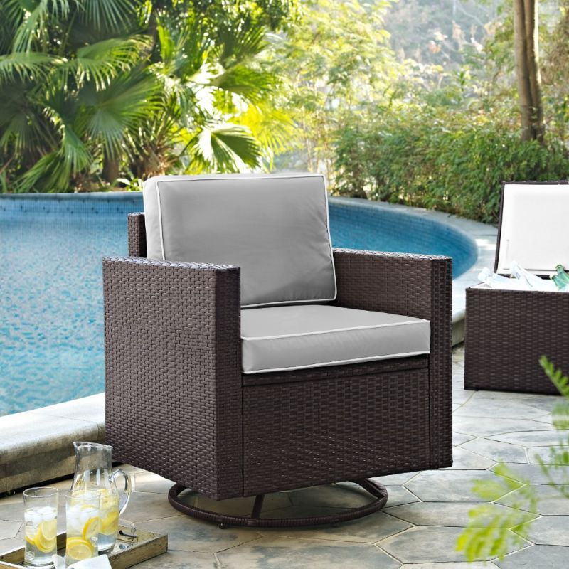 Crosley Furniture - Palm Harbor Outdoor Wicker Swivel Rocker Chair With Gray Cushions - KO70094BR-GY