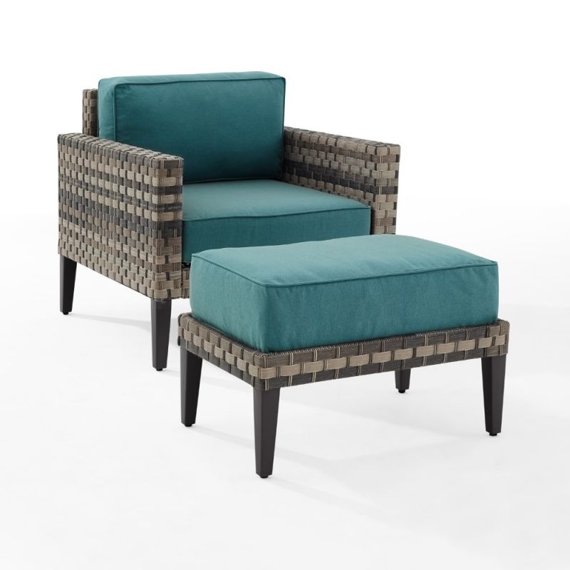 Crosley Furniture - Prescott 2Pc Outdoor Wicker Armchair Set Mineral Blue/Brown - Armchair & Ottoman - KO70258BR-BL