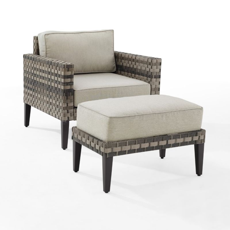 Crosley Furniture - Prescott 2Pc Outdoor Wicker Armchair Set Taupe/Brown - Armchair & Ottoman - KO70258BR-TE
