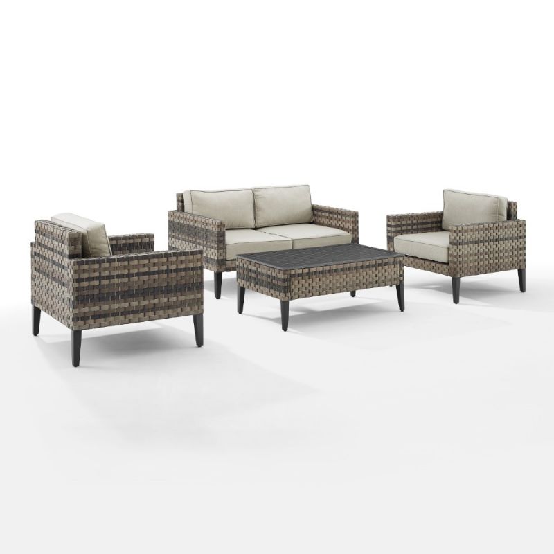 Crosley Furniture - Prescott 4Pc Outdoor Wicker Conversation Set Taupe/Brown - Loveseat, Coffee Table, & 2 Armchairs - KO70257BR-TE