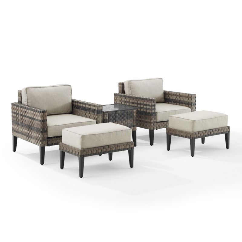 Crosley Furniture - Prescott 5Pc Outdoor Wicker Armchair Set Taupe/Brown - Side Table, 2 Armchairs, & 2 Ottomans - KO70259BR-TE