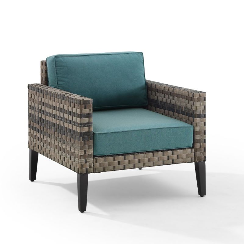 Crosley Furniture - Prescott Outdoor Wicker Armchair Mineral Blue/Brown - KO70252BR-BL