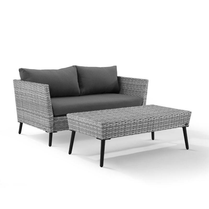 Crosley Furniture - Richland Outdoor Wicker Chat Set Gray - Loveseat, Coffee Table - CO7317GY-CL
