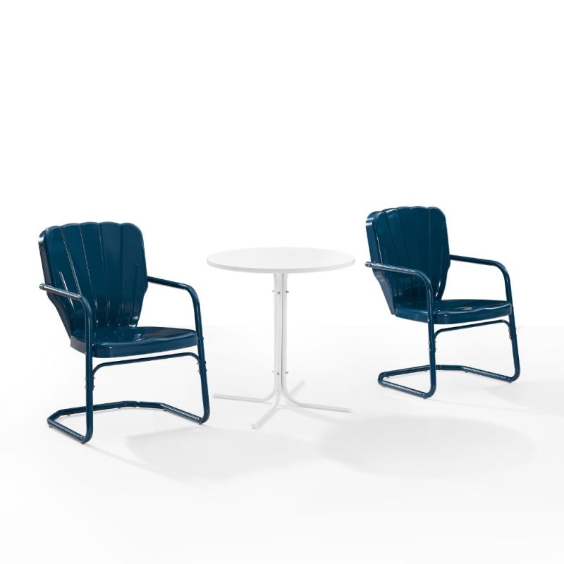 Crosley Furniture - Ridgeland 3 Piece Outdoor Bistro Set Navy Gloss /White Satin - Bistro Table & 2 Chairs - KO10016NV
