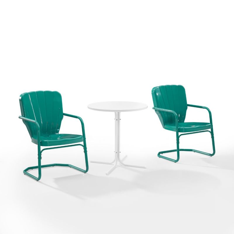 Crosley Furniture - Ridgeland 3 Piece Outdoor Bistro Set Turquoise Gloss /White Satin - Bistro Table & 2 Chairs - KO10016TU