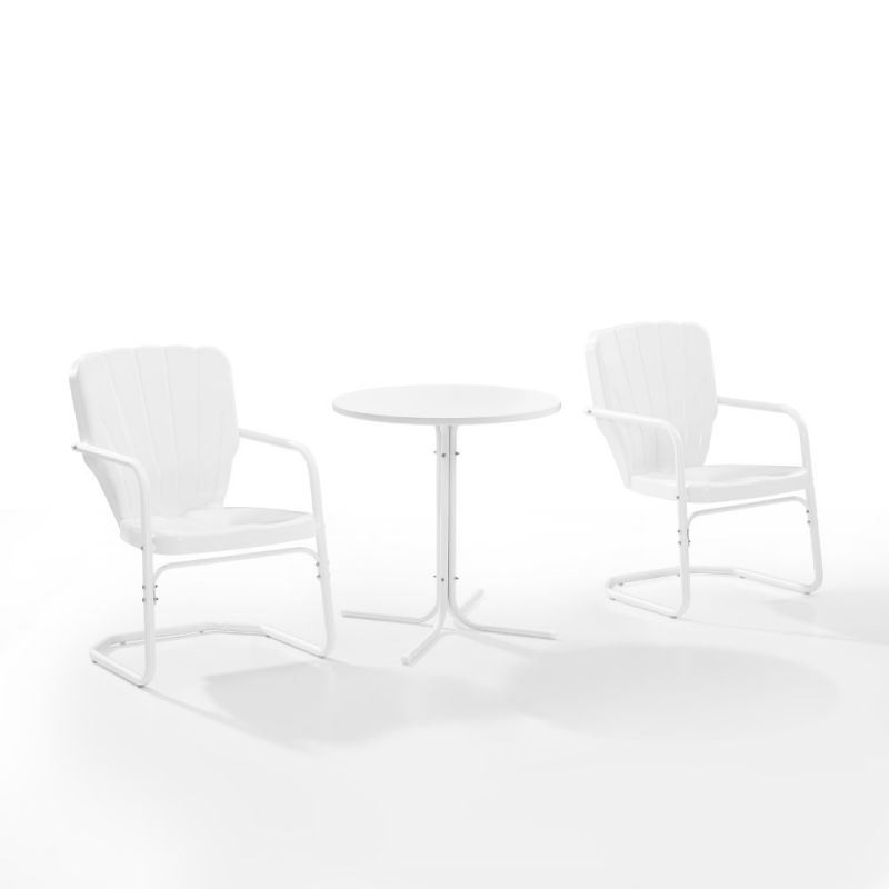 Crosley Furniture - Ridgeland 3 Piece Outdoor Bistro Set White Gloss /White Satin - Bistro Table & 2 Chairs - KO10016WH