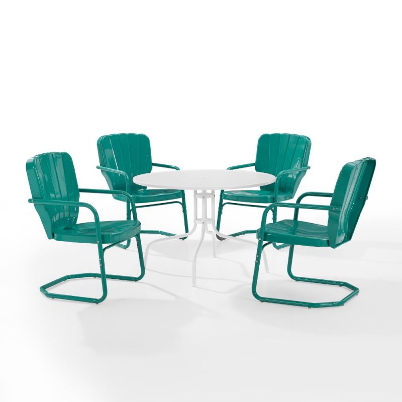 Crosley Furniture - Ridgeland 5 Piece Outdoor Dining Set Turquoise Gloss /White Satin - Dining Table & 4 Chairs - KO10015TU