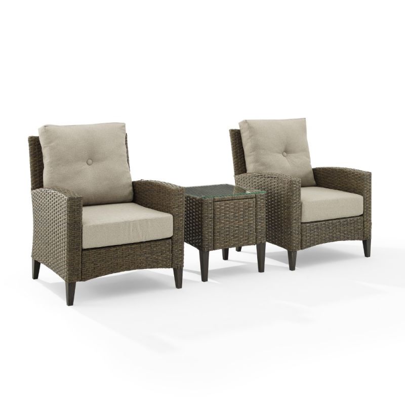 Crosley Furniture - Rockport 3Pc Outdoor Wicker High Back Chair Set Oatmeal/Light Brown - Side Table & 2 Armchairs - KO70218LB-OL