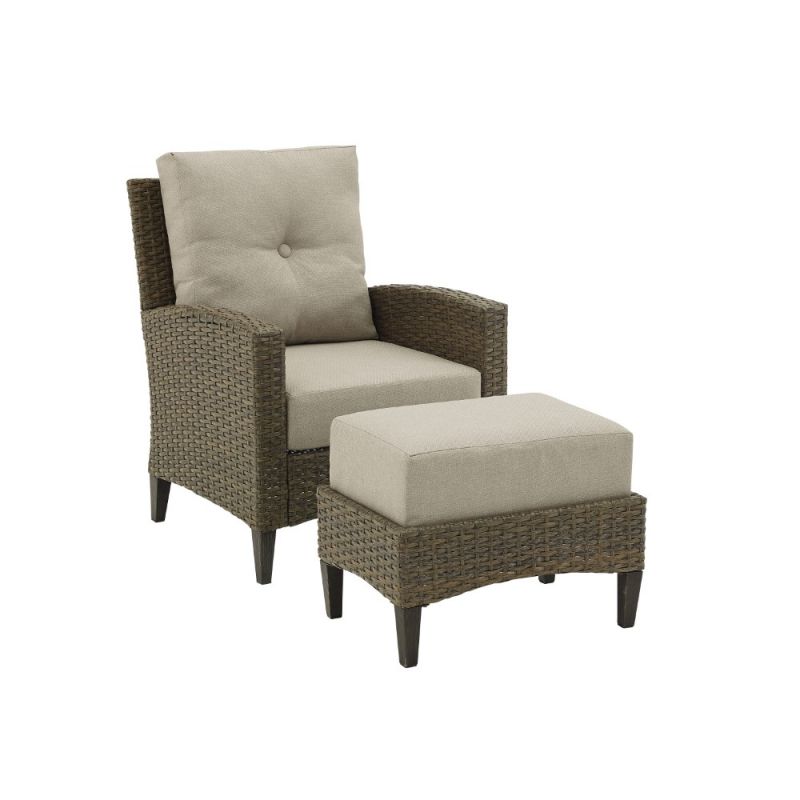 Crosley Furniture - Rockport 2Pc Outdoor Wicker High Back Chair Set Oatmeal/Light Brown - Armchair & Ottoman - KO70217LB-OL