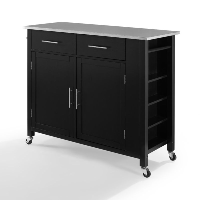 Crosley Furniture - Savannah Stainless Steel Top Full-Size Kitchen Island/Cart Black/Stainless Steel - CF3029SS-BK