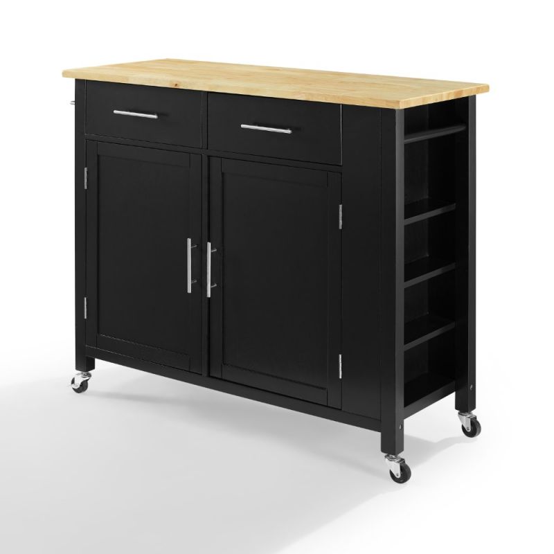 Crosley Furniture - Savannah Wood Top Full-Size Kitchen Island/Cart Black/Natural - CF3029NA-BK
