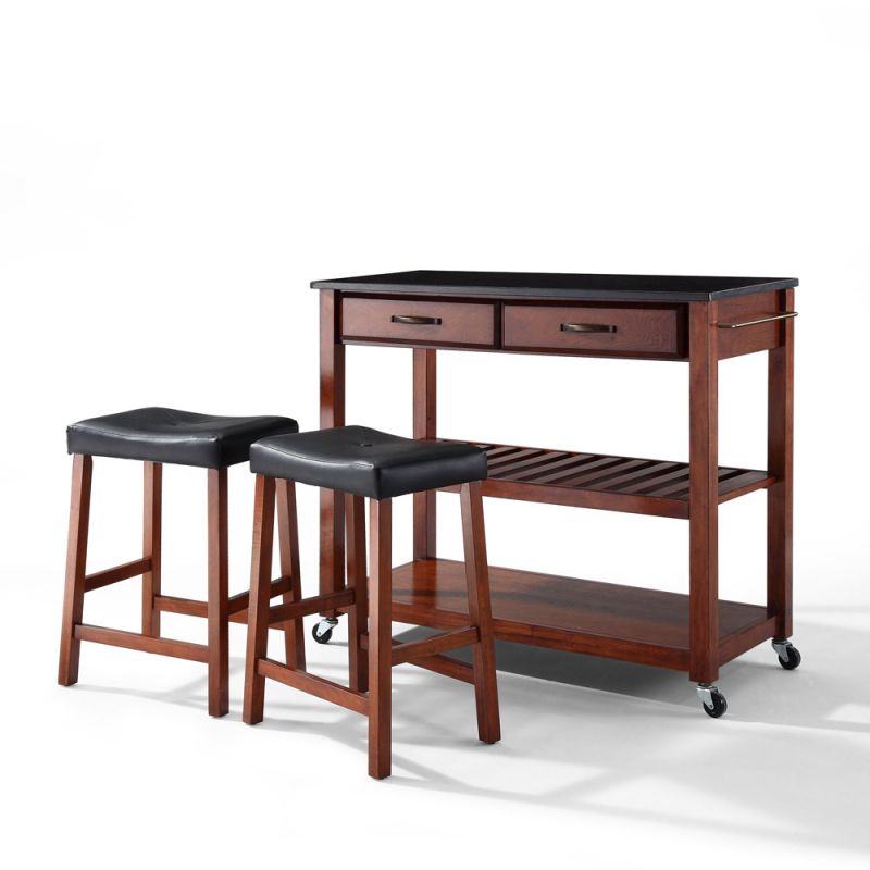 Crosley Furniture - Solid Black Granite Top Kitchen Cart/Island in Classic Cherry Finish With 24