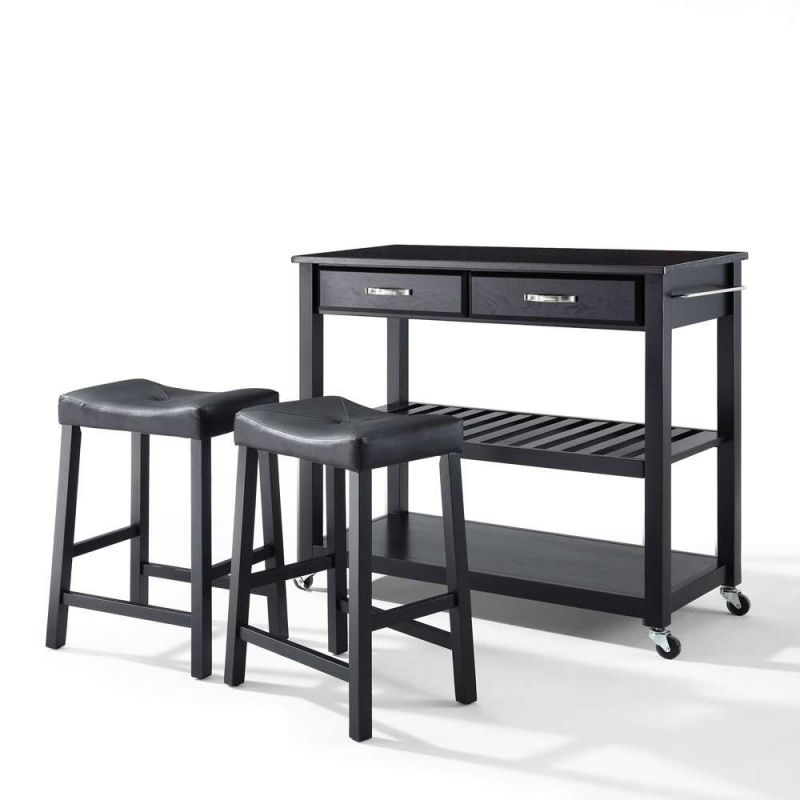 Crosley Furniture - Solid Black Granite Top Kitchen Cart/Island in Black Finish With 24