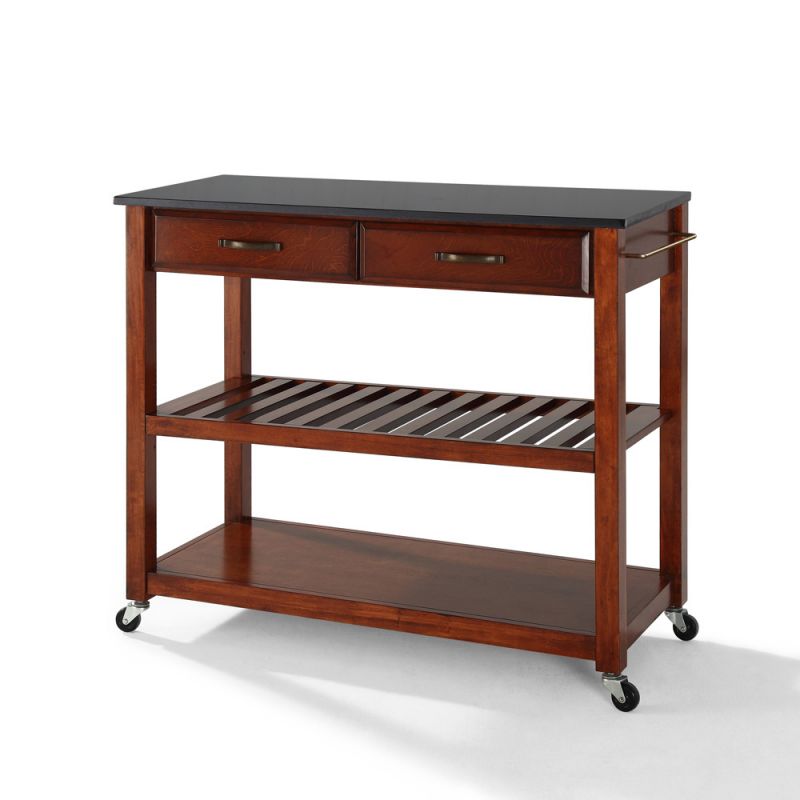 Crosley Furniture - Solid Black Granite Top Kitchen Cart/Island With Optional Stool Storage in Classic Cherry Finish - KF30054CH