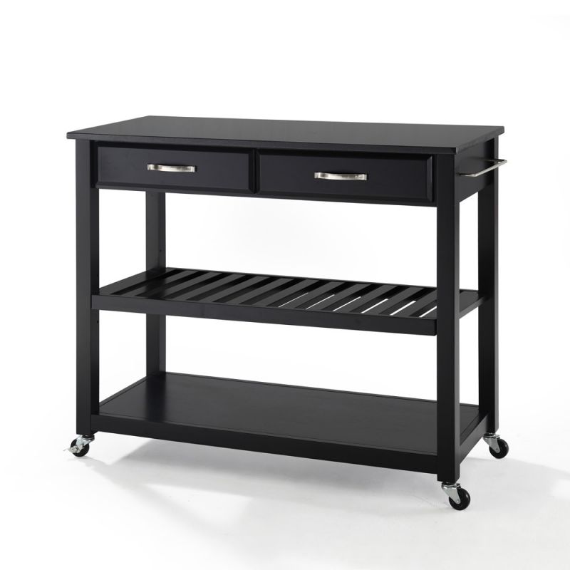 Crosley Furniture - Solid Black Granite Top Kitchen Cart/Island With Optional Stool Storage in Black Finish - KF30054BK