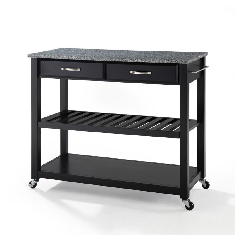 Crosley Furniture - Solid Granite Top Kitchen Cart/Island With Optional Stool Storage in Black Finish - KF30053BK