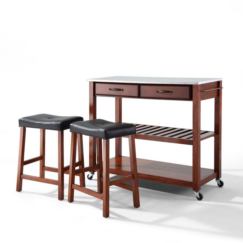 Crosley Furniture - Stainless Steel Top Kitchen Cart/Island in Classic Cherry Finish With 24